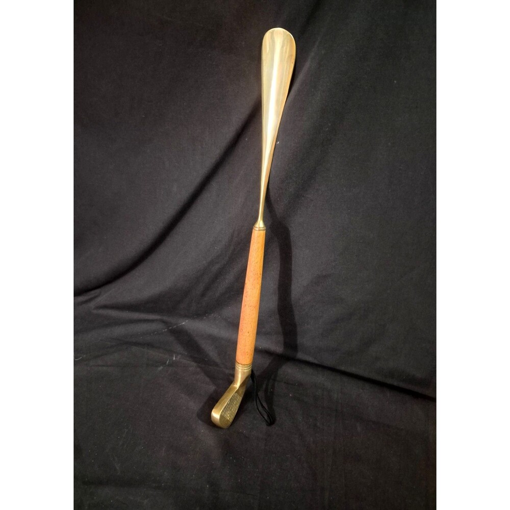 Vintage Brass & Wood 17" Shoe Horn Golf Club Shoehorn w/ wrist strap